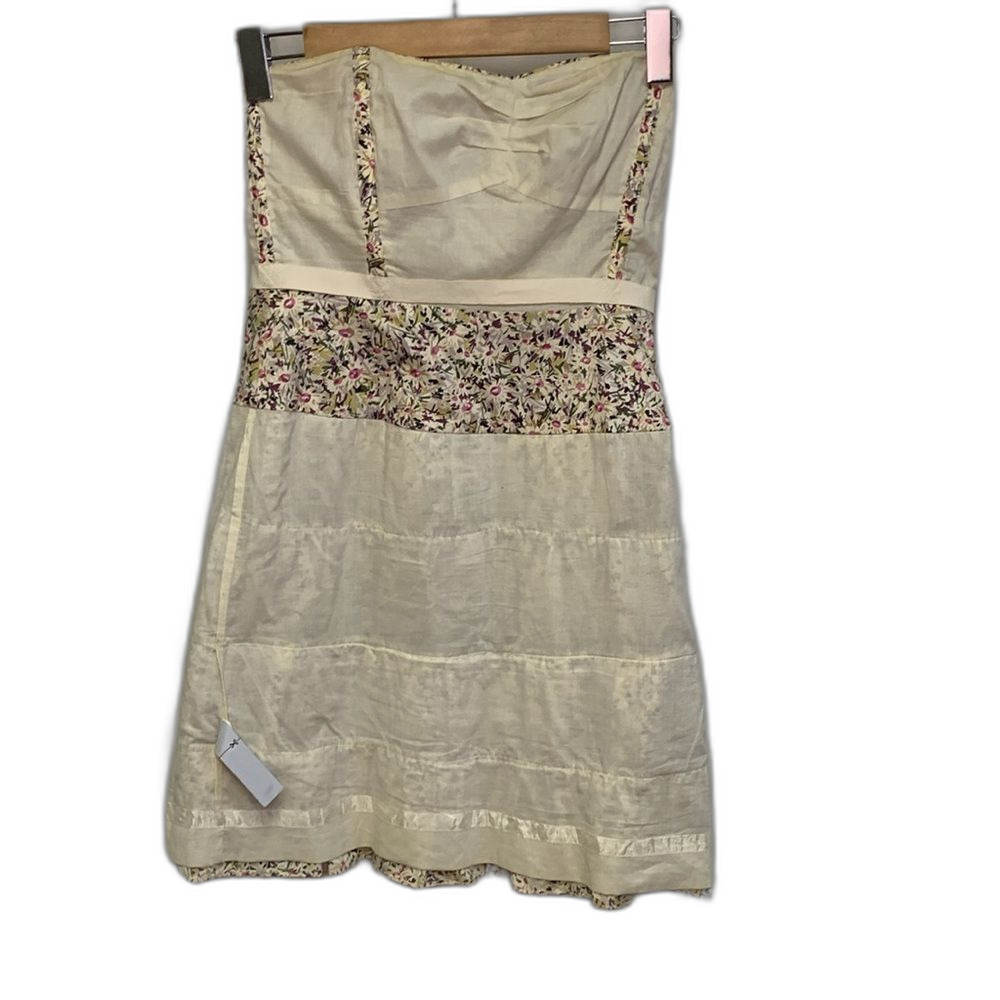 J. Crew Liberty of London Ivory Purple Floral Strapless Tiered Mini Dress Size 0 - Picture 10 of 16